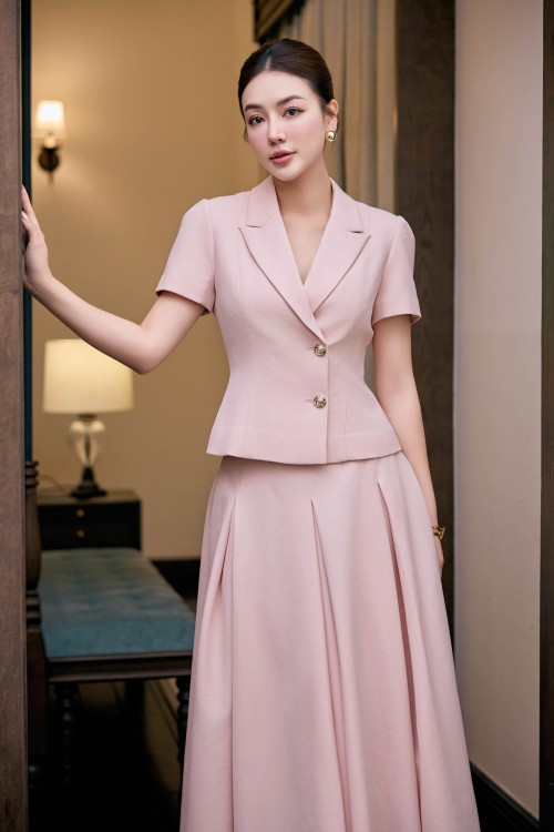 Sixdo Salmon Woven Flared Skirt